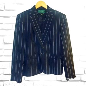 LAUREN Ralph Lauren size 6 Black Pin Stripe Business Suit Blazer Jacket Classy